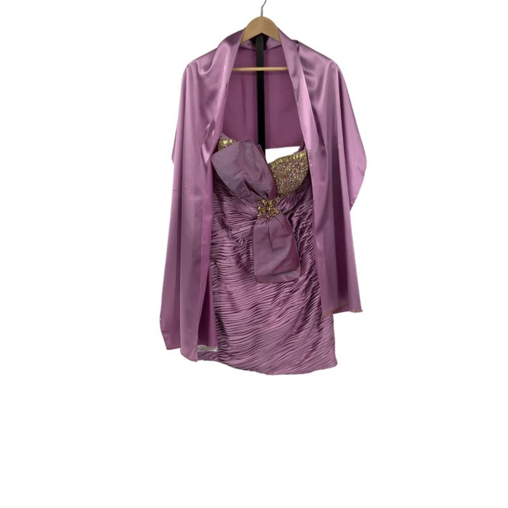 Terani Couture Sequined Satin Dress Purple 12